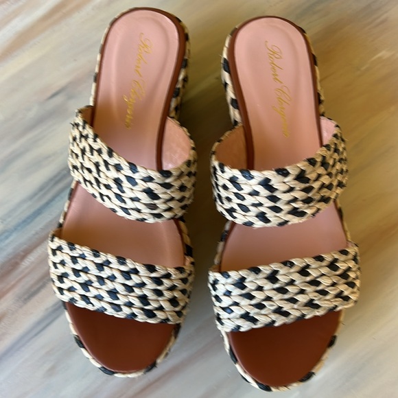 Robert Clergerie Rafia Double Band Platform Slides - Picture 3 of 13